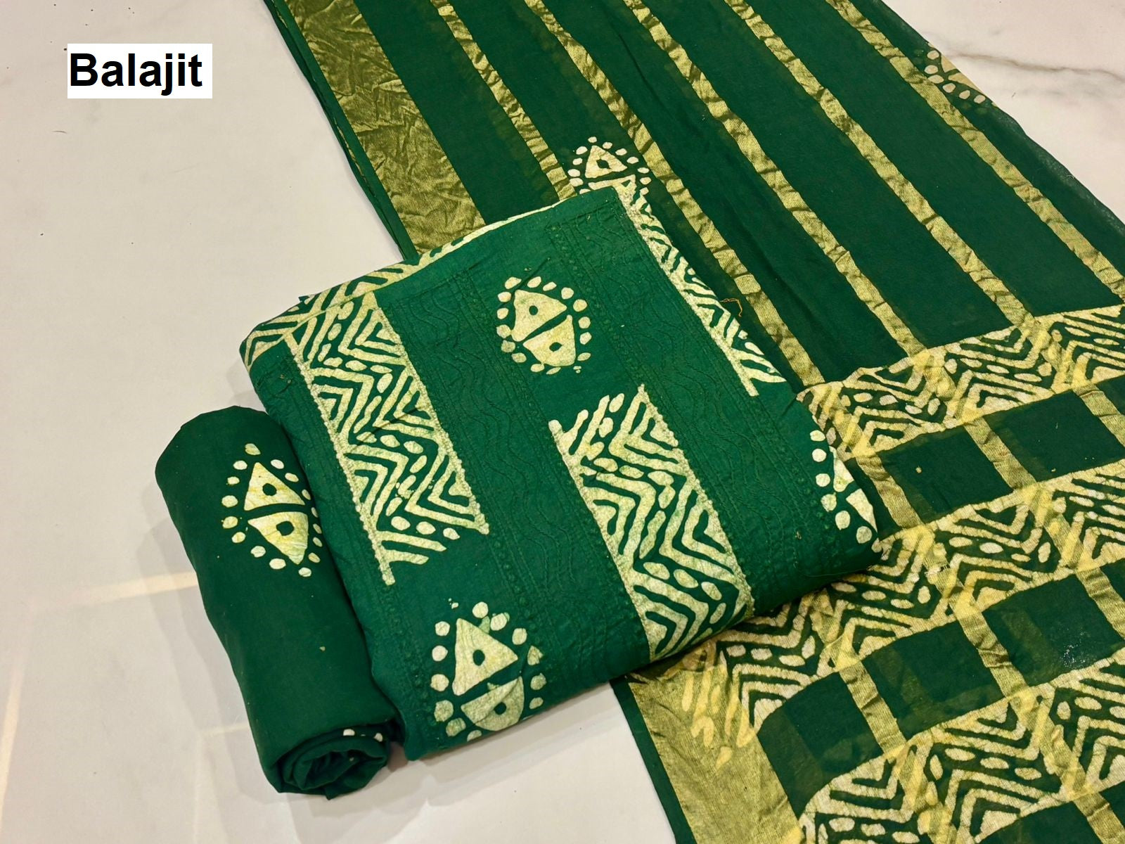 2.20 Mtr Bottom Balajit Batik Cotton Dress Material Exporter India