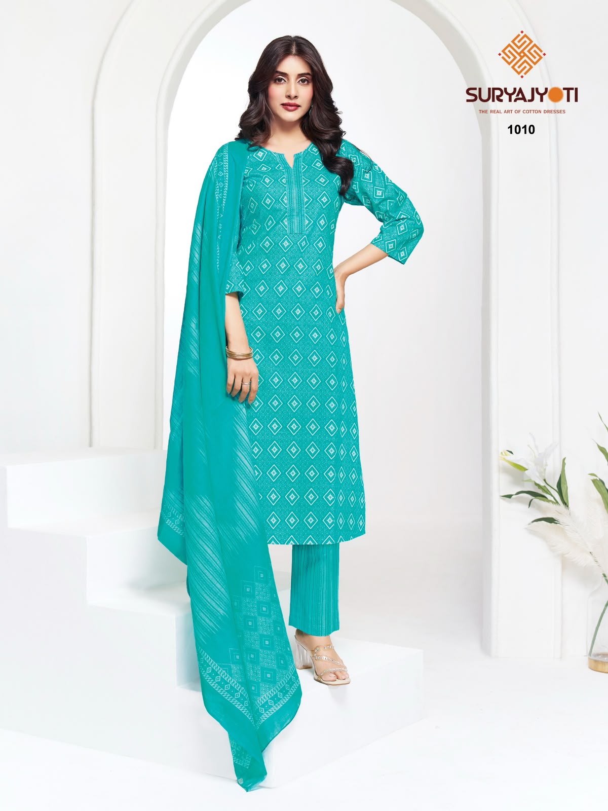 2.50 Mtr Bottom Piyora Cotton Vol 1 Suryajyoti Lawn Pant Style Suits Wholesaler Ahmedabad