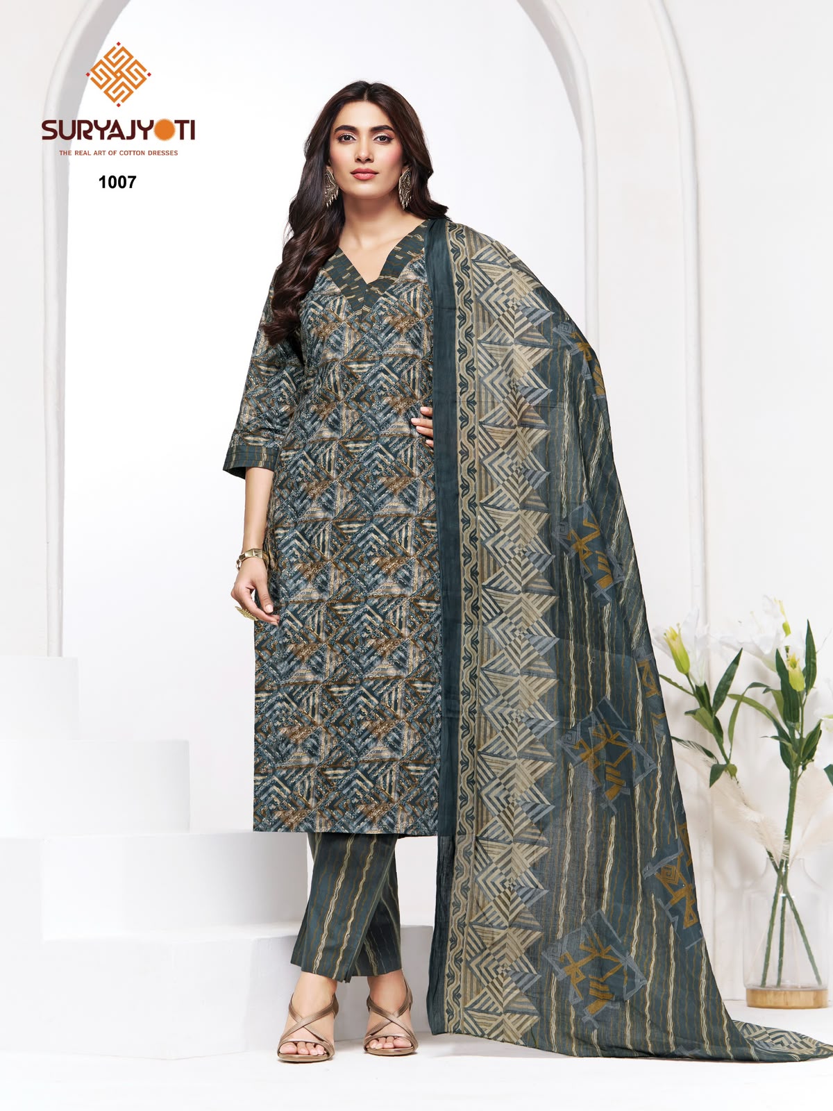 2.50 Mtr Bottom Piyora Cotton Vol 1 Suryajyoti Lawn Pant Style Suits Wholesaler Ahmedabad