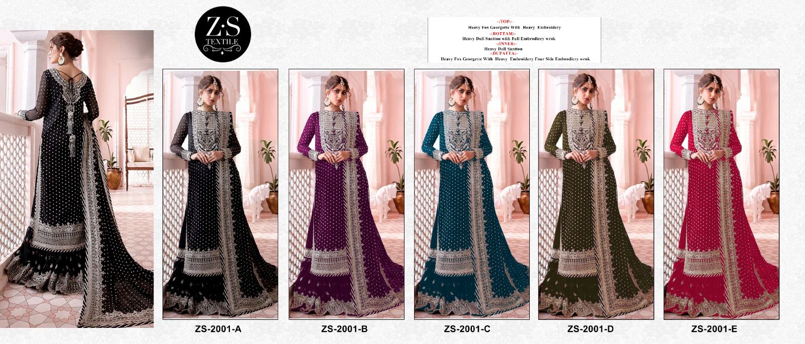 2001 Z S Textiles Fox Georgette Pakistani Salwar Suits Wholesale Price