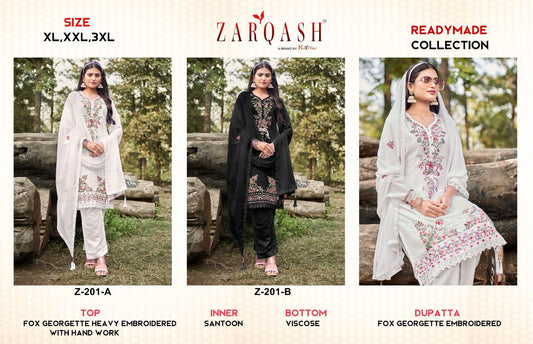 201-A-B Zarqash Fox Georgette Pakistani Readymade Suits Wholesale