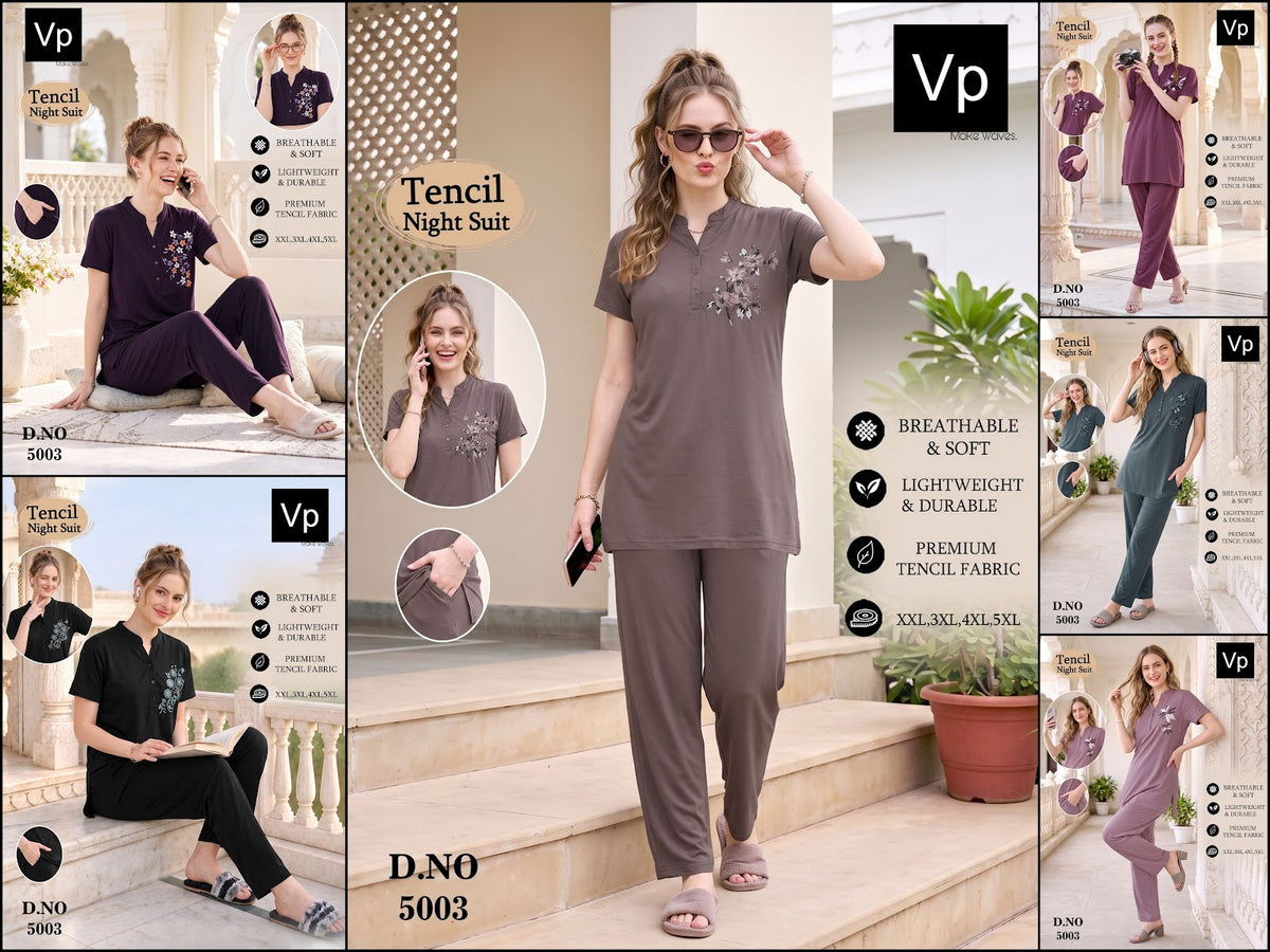 201026 Design 5003 Vp Tencil Kurta Night Suits Supplier India