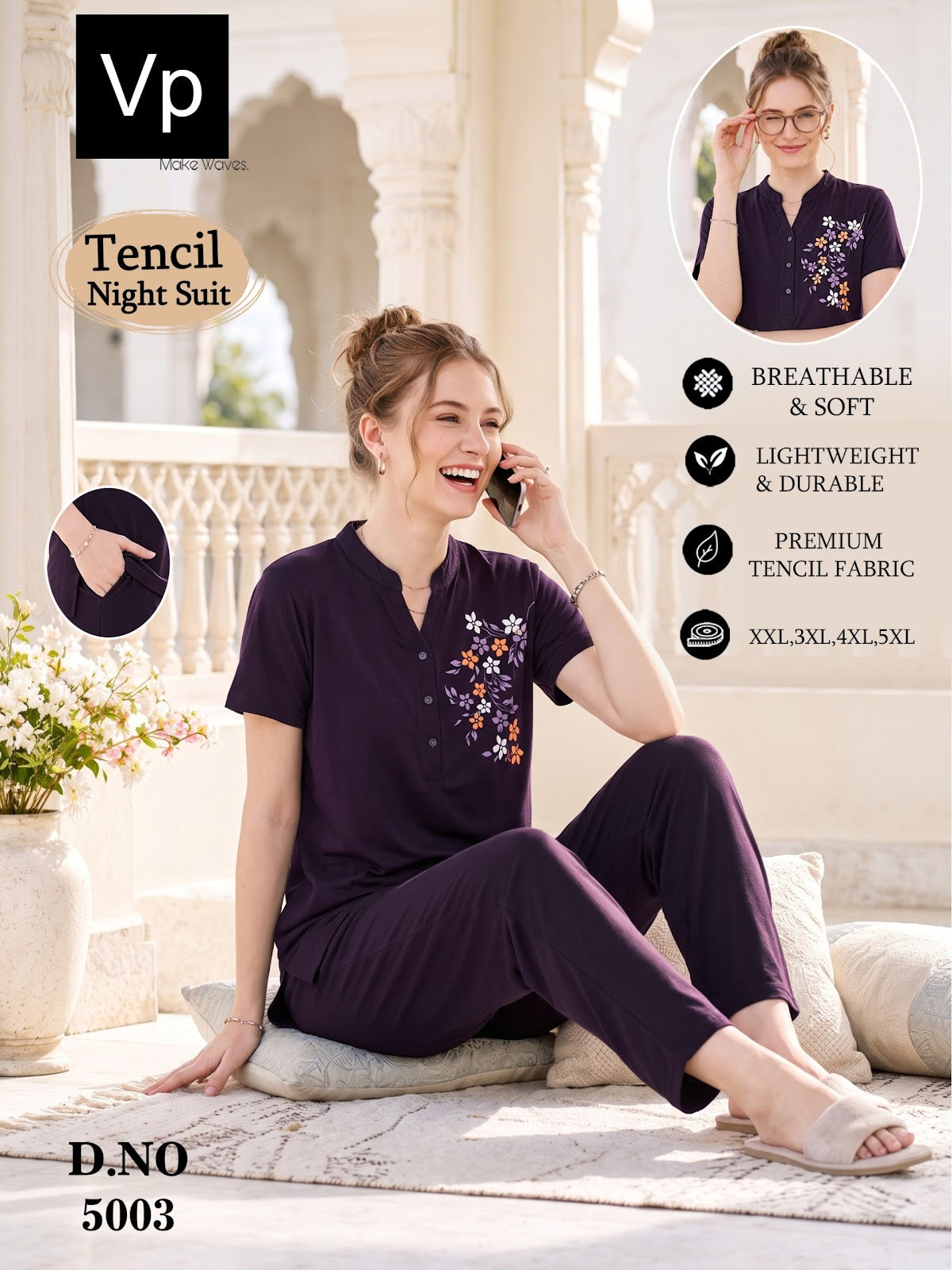 201026 Design 5003 Vp Tencil Kurta Night Suits Supplier India