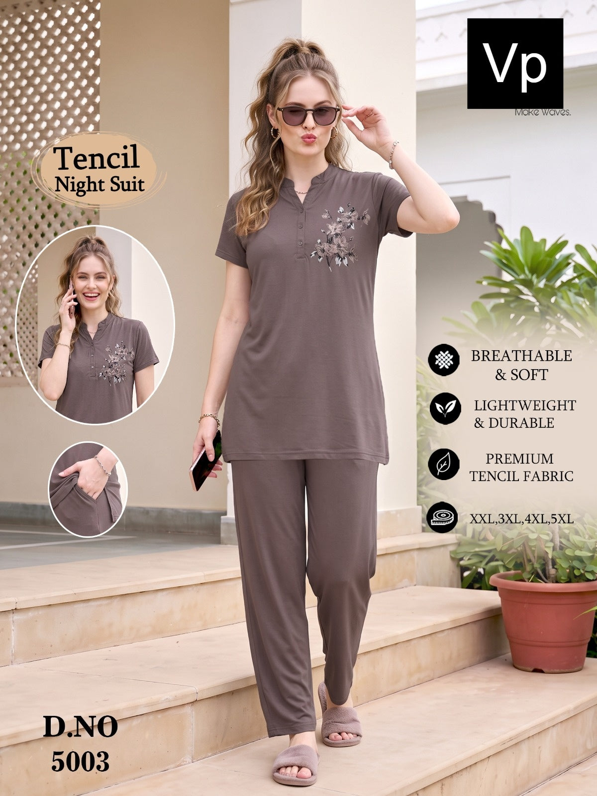 201026 Design 5003 Vp Tencil Kurta Night Suits Supplier India