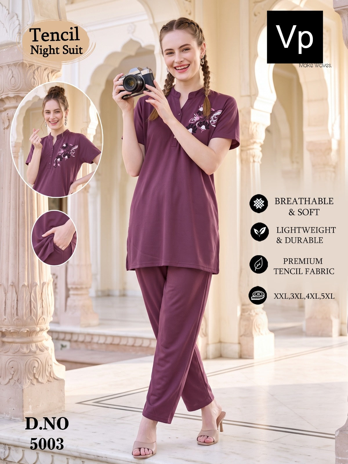 201026 Design 5003 Vp Tencil Kurta Night Suits Supplier India