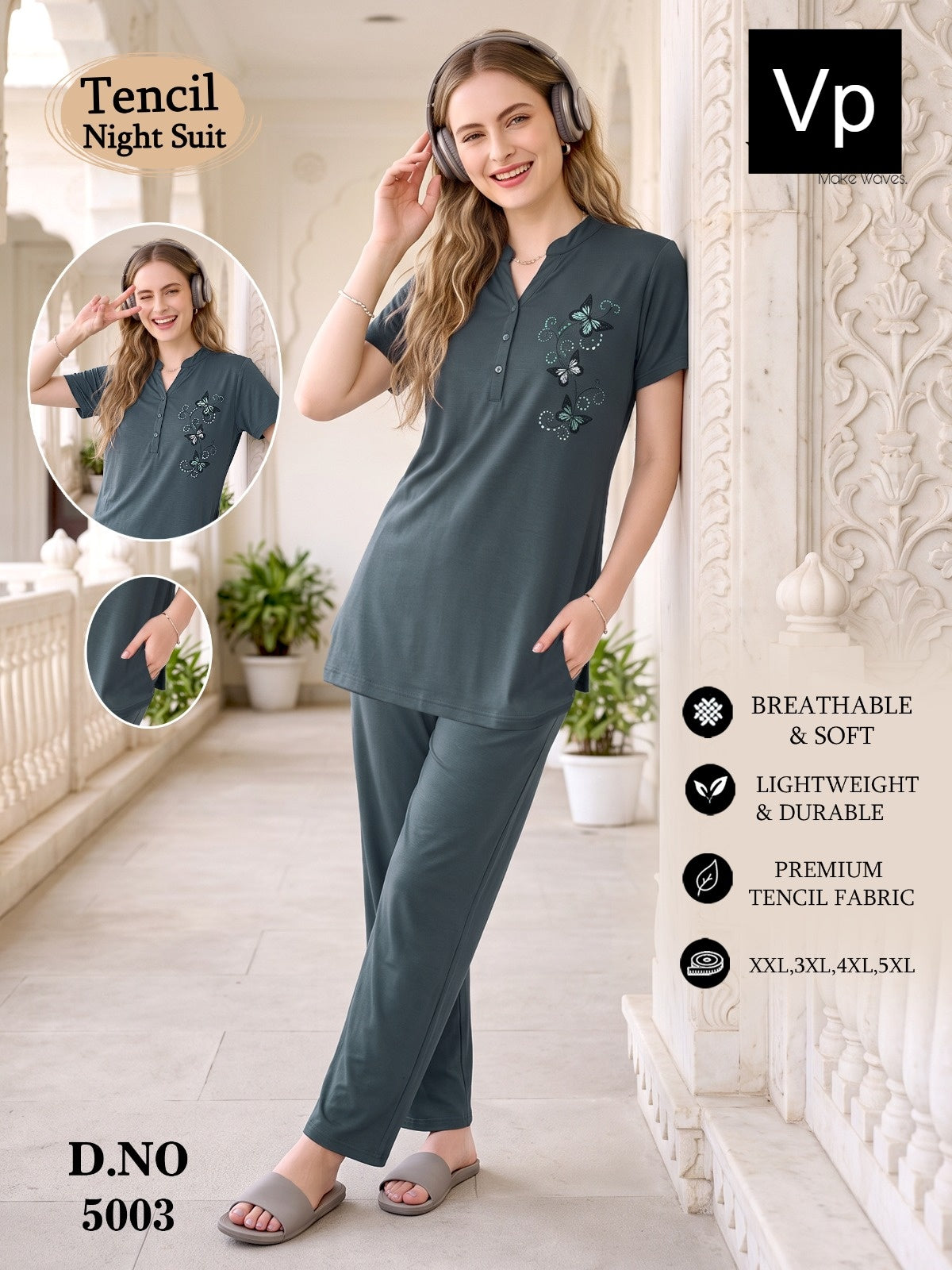201026 Design 5003 Vp Tencil Kurta Night Suits Supplier India