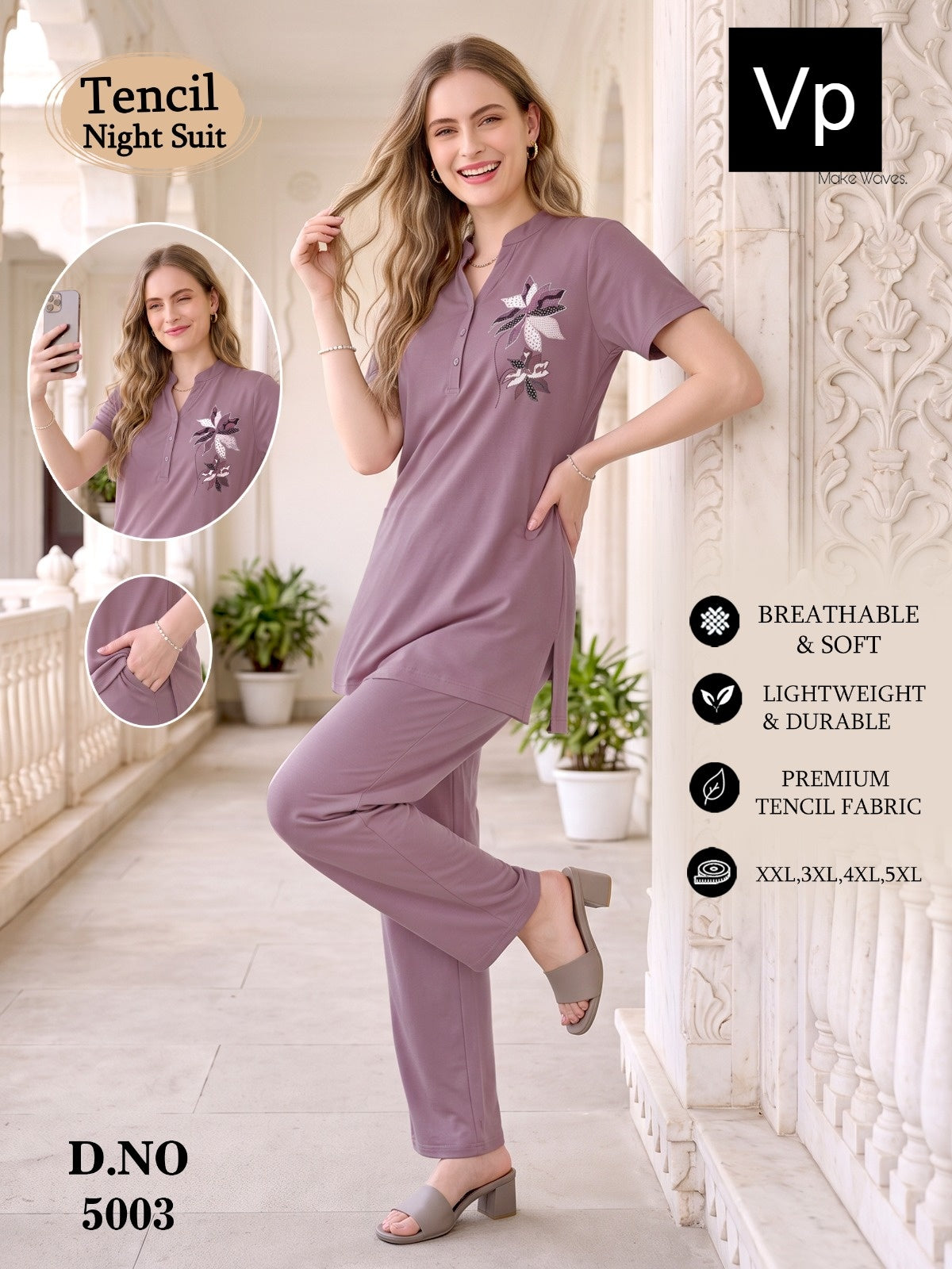 201026 Design 5003 Vp Tencil Kurta Night Suits Supplier India