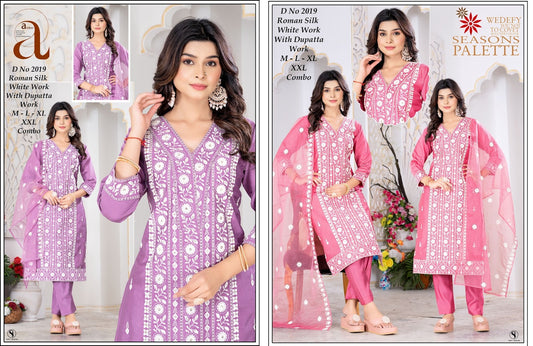 2019 Chk Roman Silk Readymade Pant Style Suits Supplier