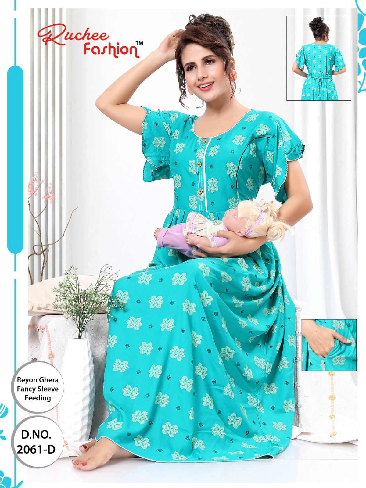 2061 2063 Ruchee Fashion Reyon Feeding Night Gown Supplier Gujarat Kavya Style Plus