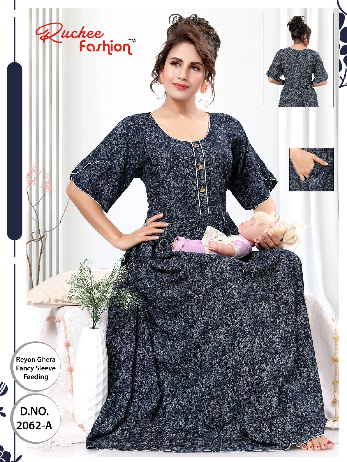 2061 2063 Ruchee Fashion Reyon Feeding Night Gown Supplier Gujarat Kavya Style Plus