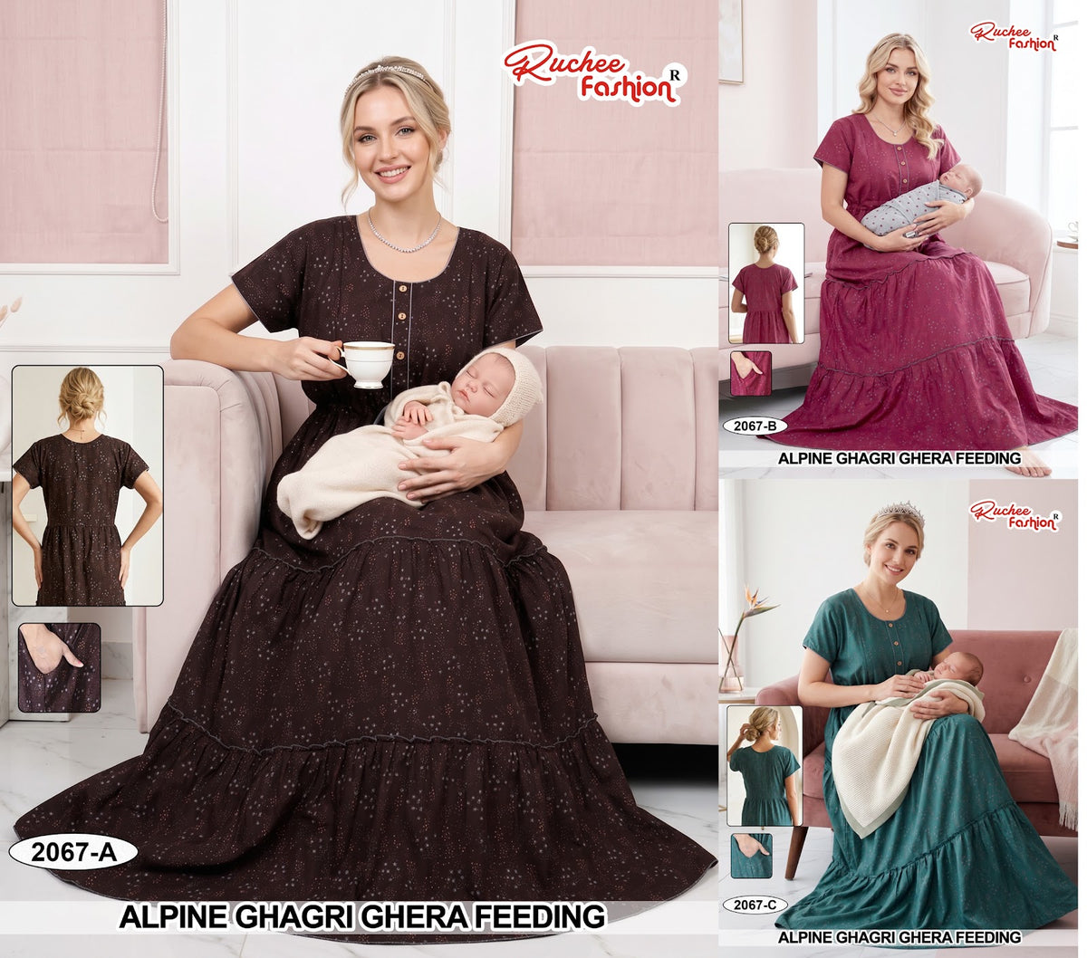 2064-2069 Ghagri Ruchee Fashion Alpine Feeding Night Gown Wholesaler India