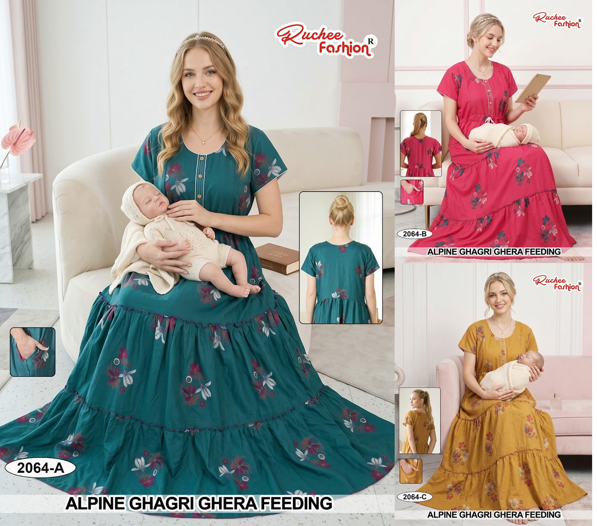 2064-2069 Ghagri Ruchee Fashion Alpine Feeding Night Gown Wholesaler India