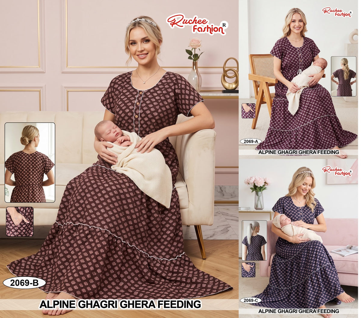 2064-2069 Ghagri Ruchee Fashion Alpine Feeding Night Gown Wholesaler India