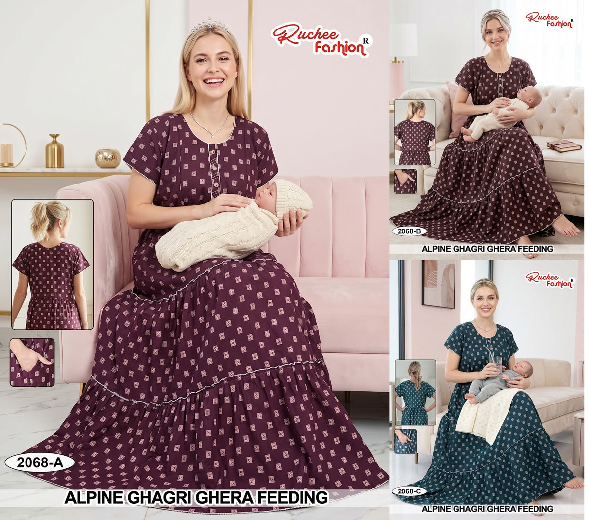 2064-2069 Ghagri Ruchee Fashion Alpine Feeding Night Gown Wholesaler India