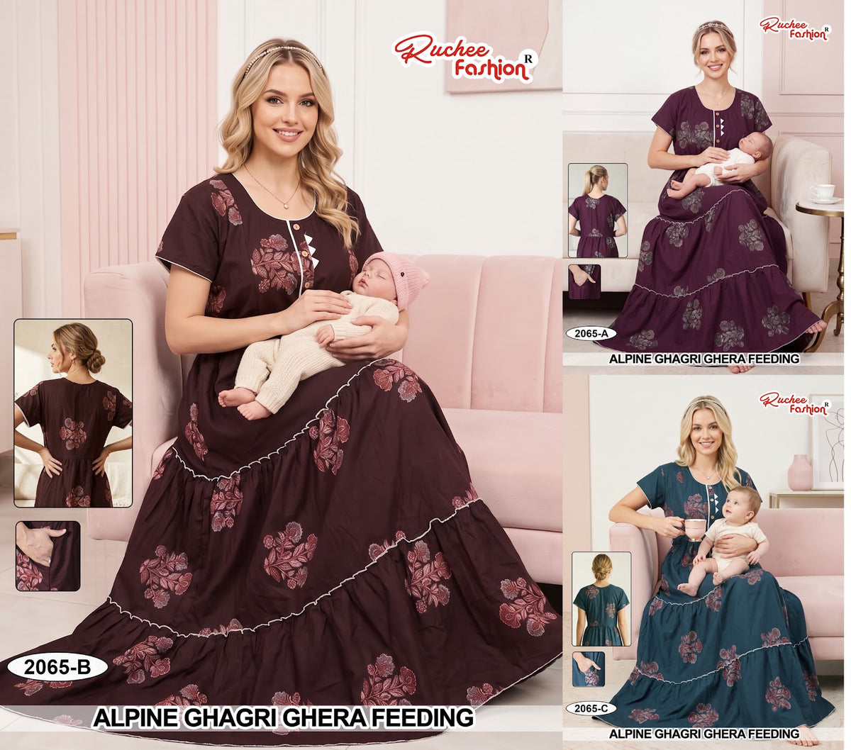 2064-2069 Ghagri Ruchee Fashion Alpine Feeding Night Gown Wholesaler India