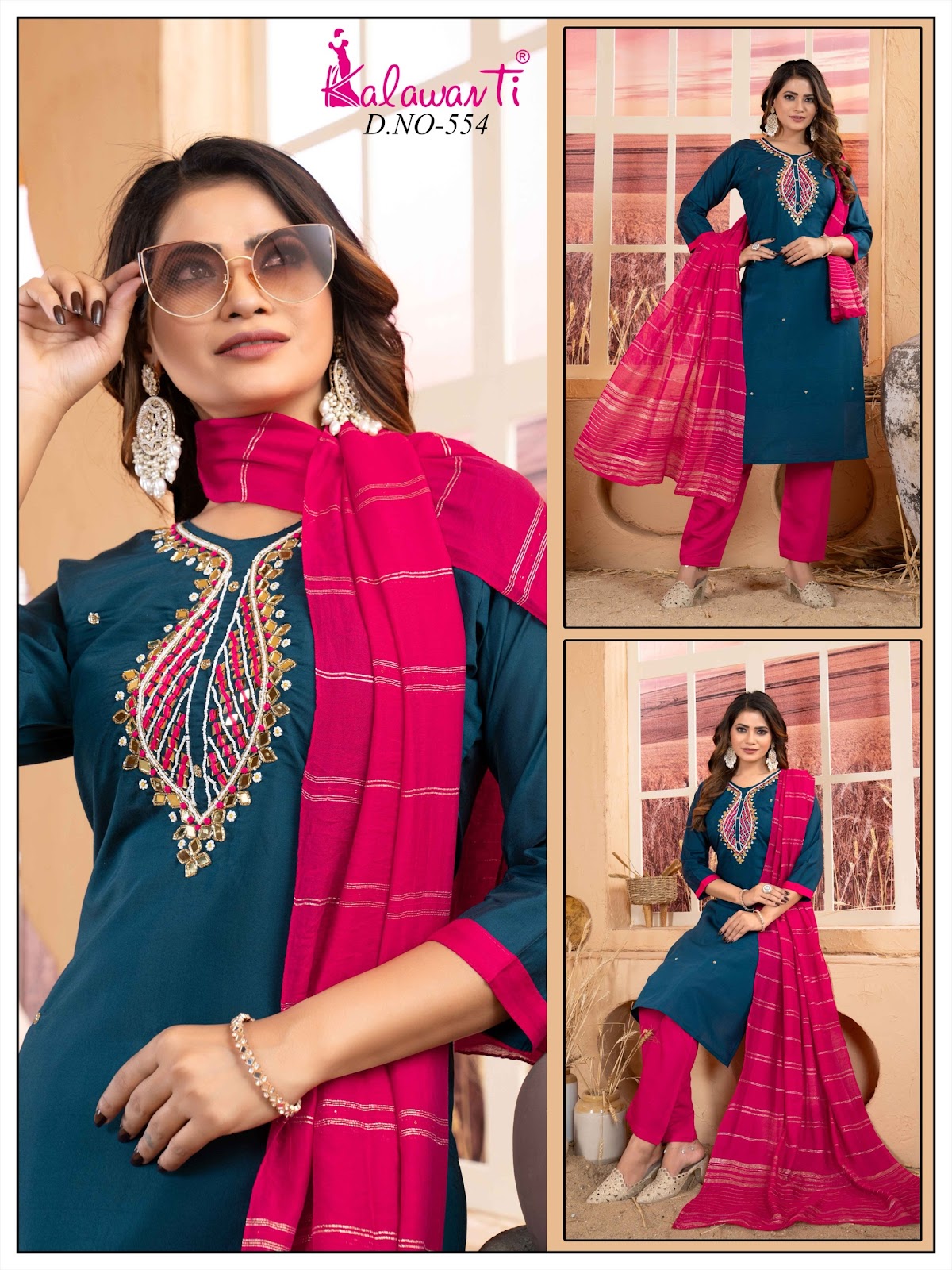 Contras Style Kalawanti Roman Silk Readymade Pant Style Suits Exporter Ahmedabad