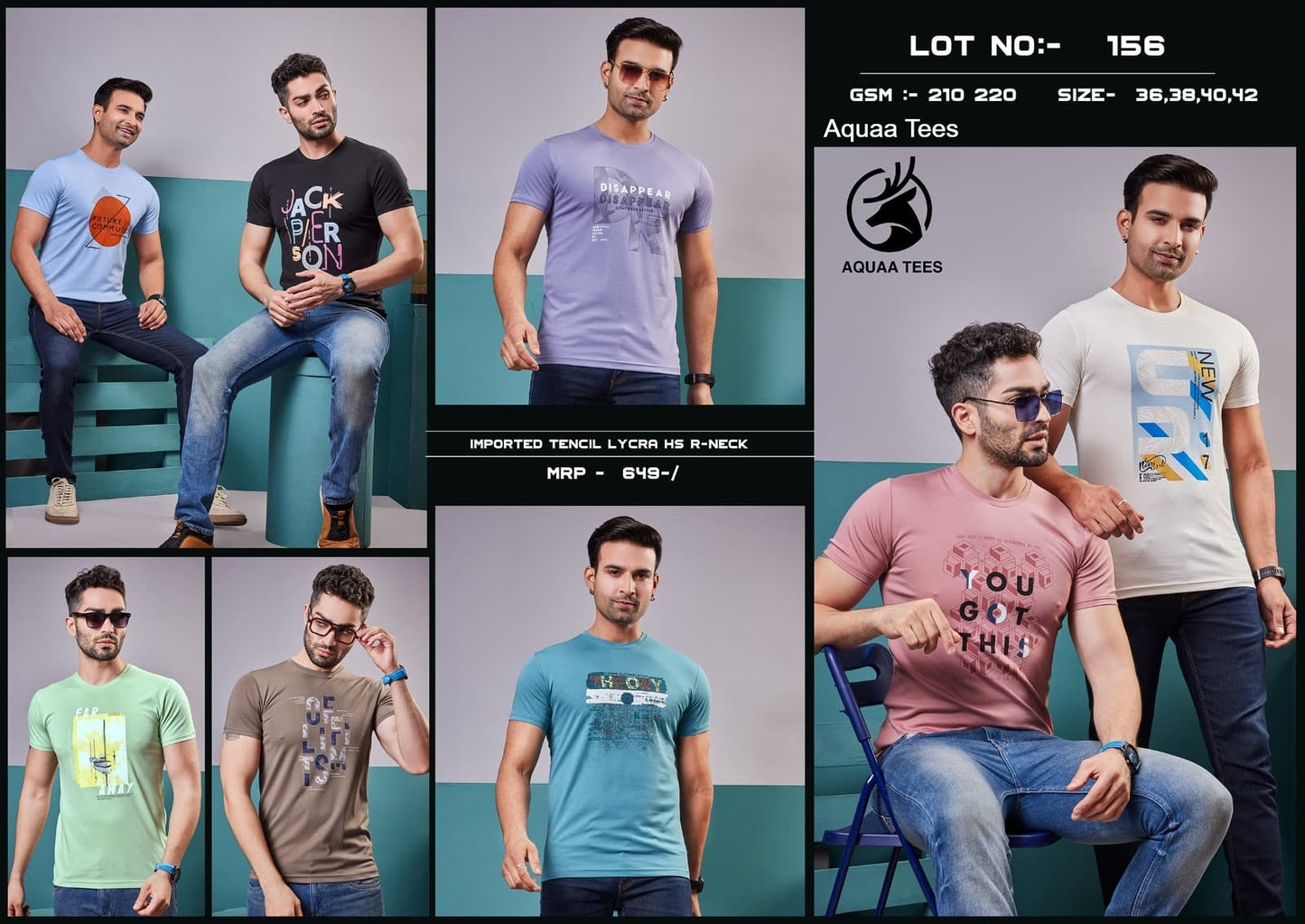 210 220 Gsm Lot No 156 Aquaa Tees Tencil Lycra Mens Tshirts Wholesale Price