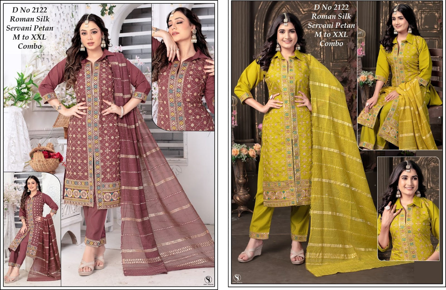 2122 Chk Roman Silk Readymade Pant Style Suits Exporter