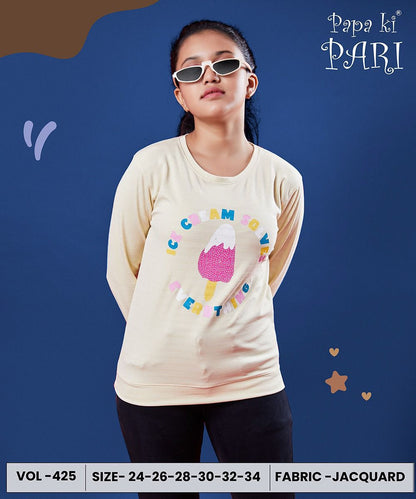 220 Gsm Vol 425 Papa Ki Pari Jacquard Girls Tshirt Exporter India