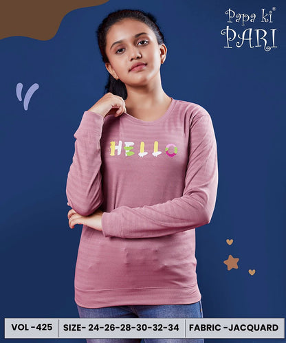 220 Gsm Vol 425 Papa Ki Pari Jacquard Girls Tshirt Exporter India