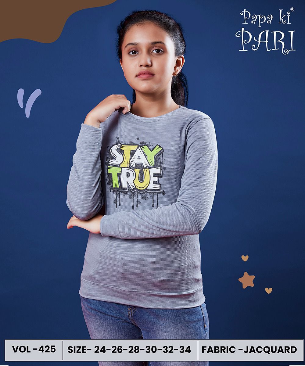 220 Gsm Vol 425 Papa Ki Pari Jacquard Girls Tshirt Exporter India