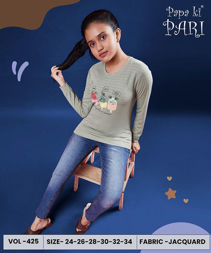 220 Gsm Vol 425 Papa Ki Pari Jacquard Girls Tshirt Exporter India