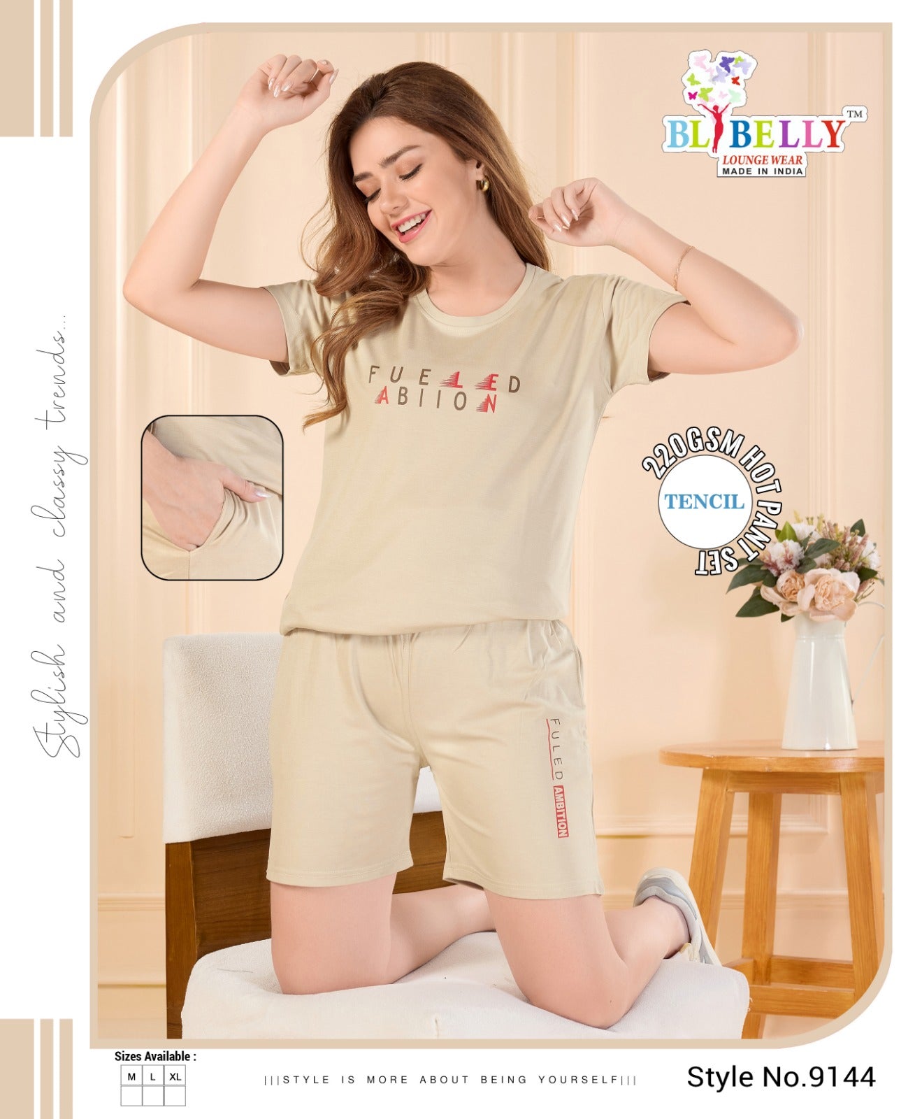 220 Gsm Vol 649 Belly Tencil Shorts Night Suits Manufacturer