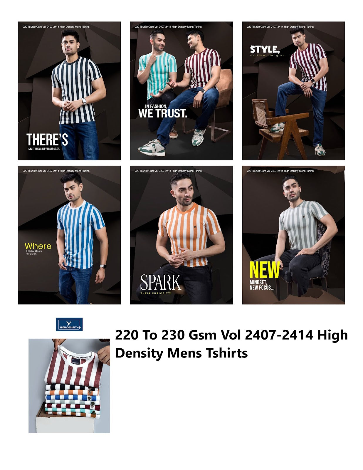 220 To 230 Gsm Vol 2407-2414 High Density Knit Mens Tshirts Wholesale Price