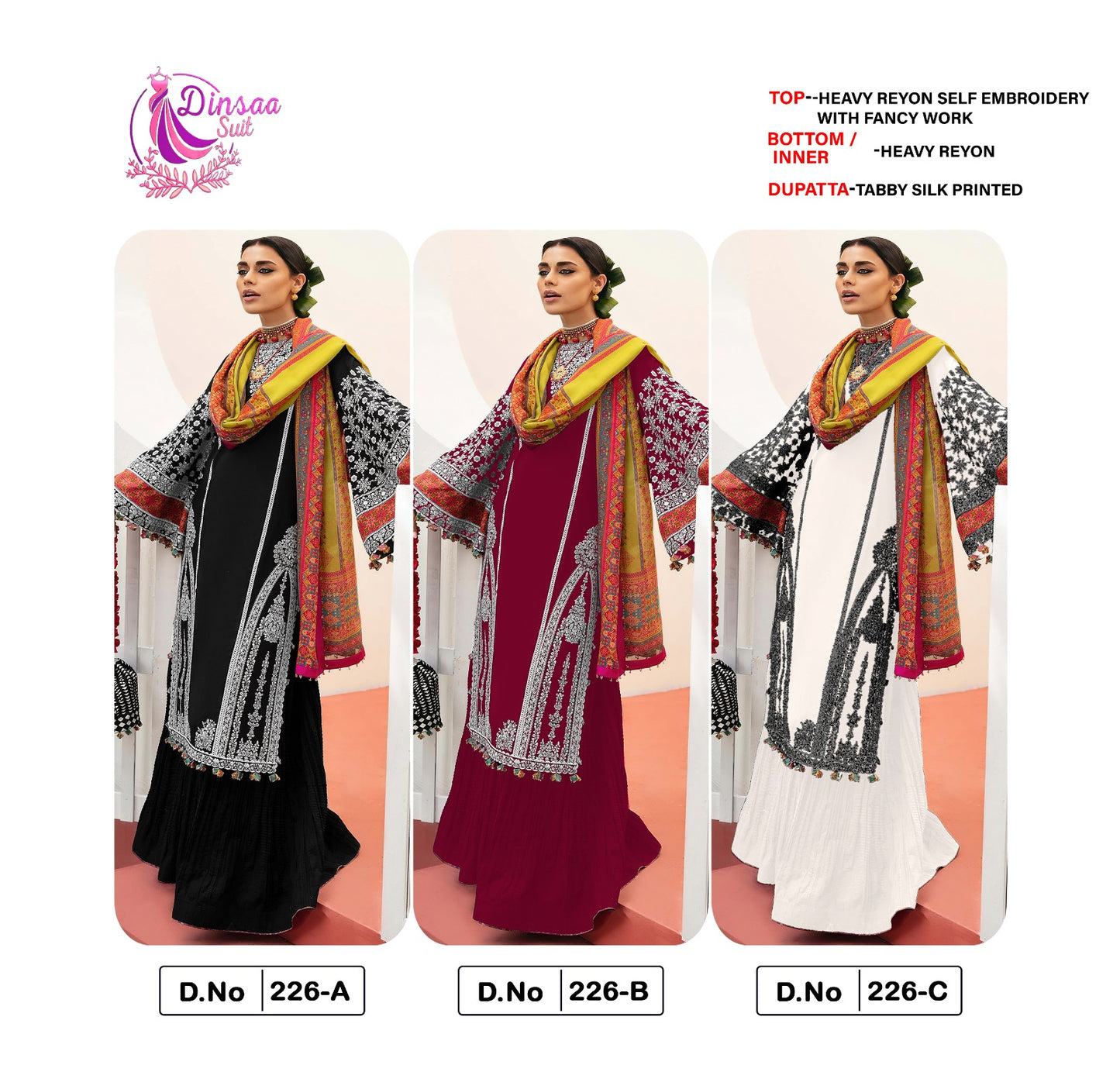 226 Dinsaa Suit Heavy Reyon Pakistani Salwar Suits Manufacturer Gujarat