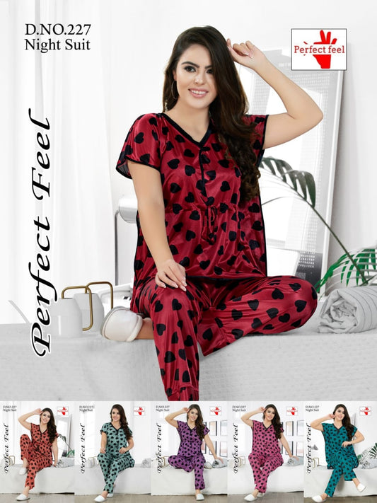 227-Kaftan Perfect Feel Satin Night Suits Exporter Gujarat