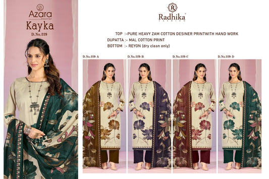 229 Kayka Radhika Fashion Azara Zam Cotton Karachi Salwar Suits Manufacturer India