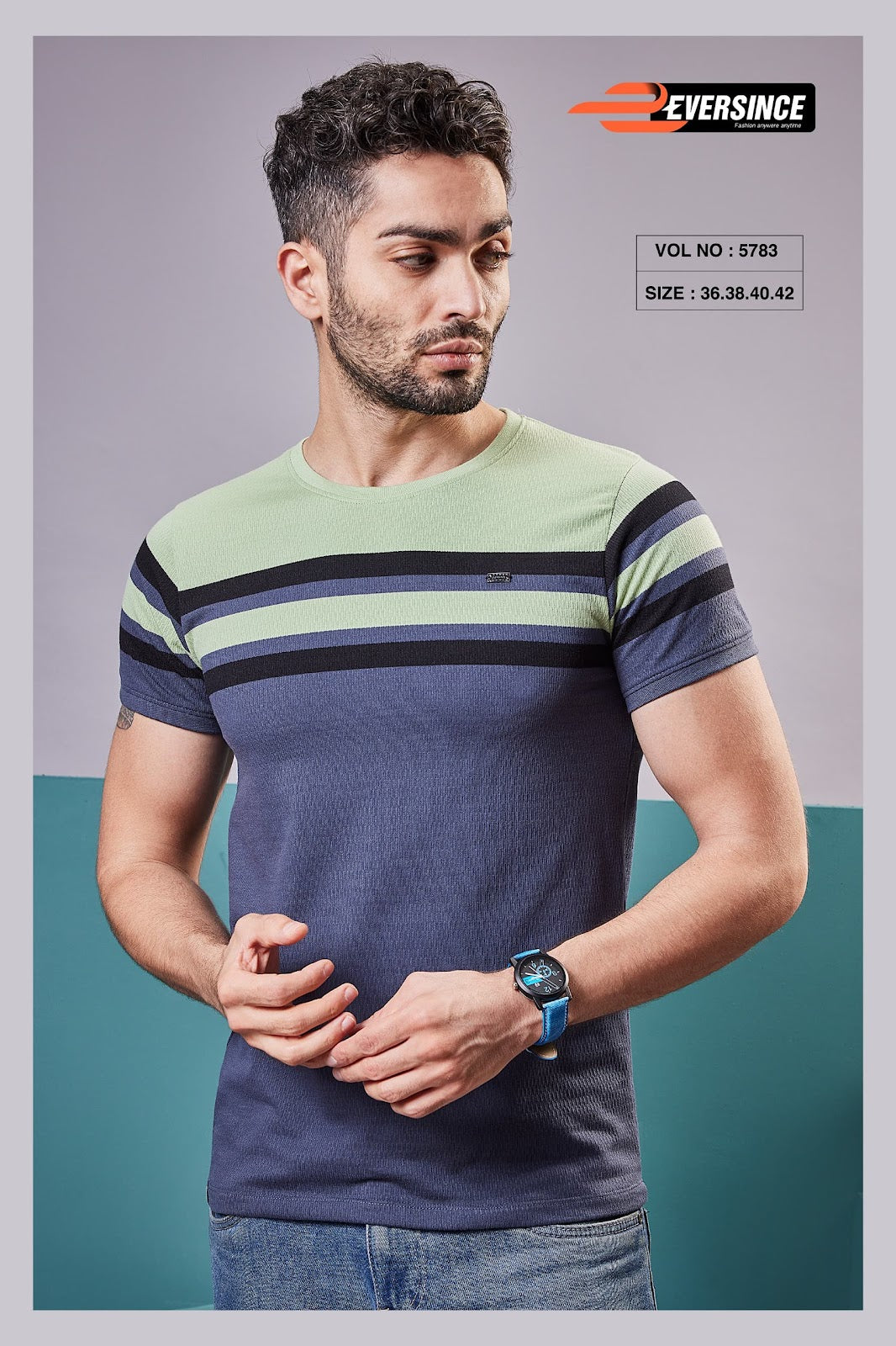 230-240 Gsm Vol 5783 Eversince Auto Stripes Mens Tshirts Wholesale Rate