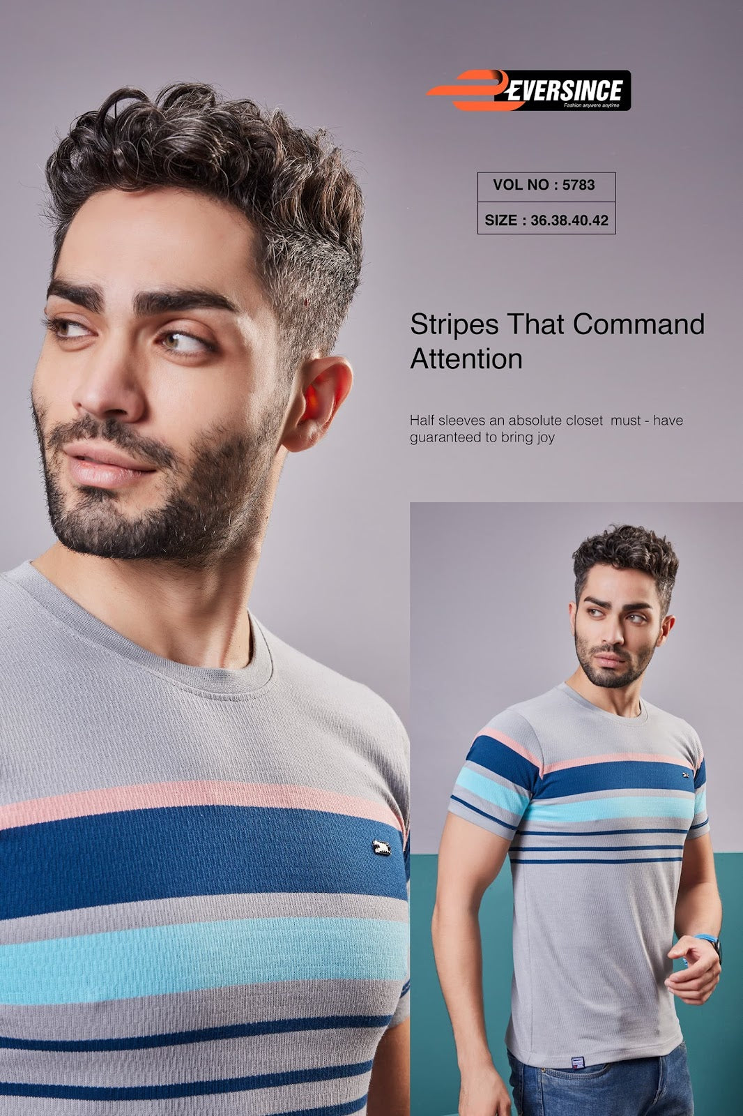 230-240 Gsm Vol 5783 Eversince Auto Stripes Mens Tshirts Wholesale Rate