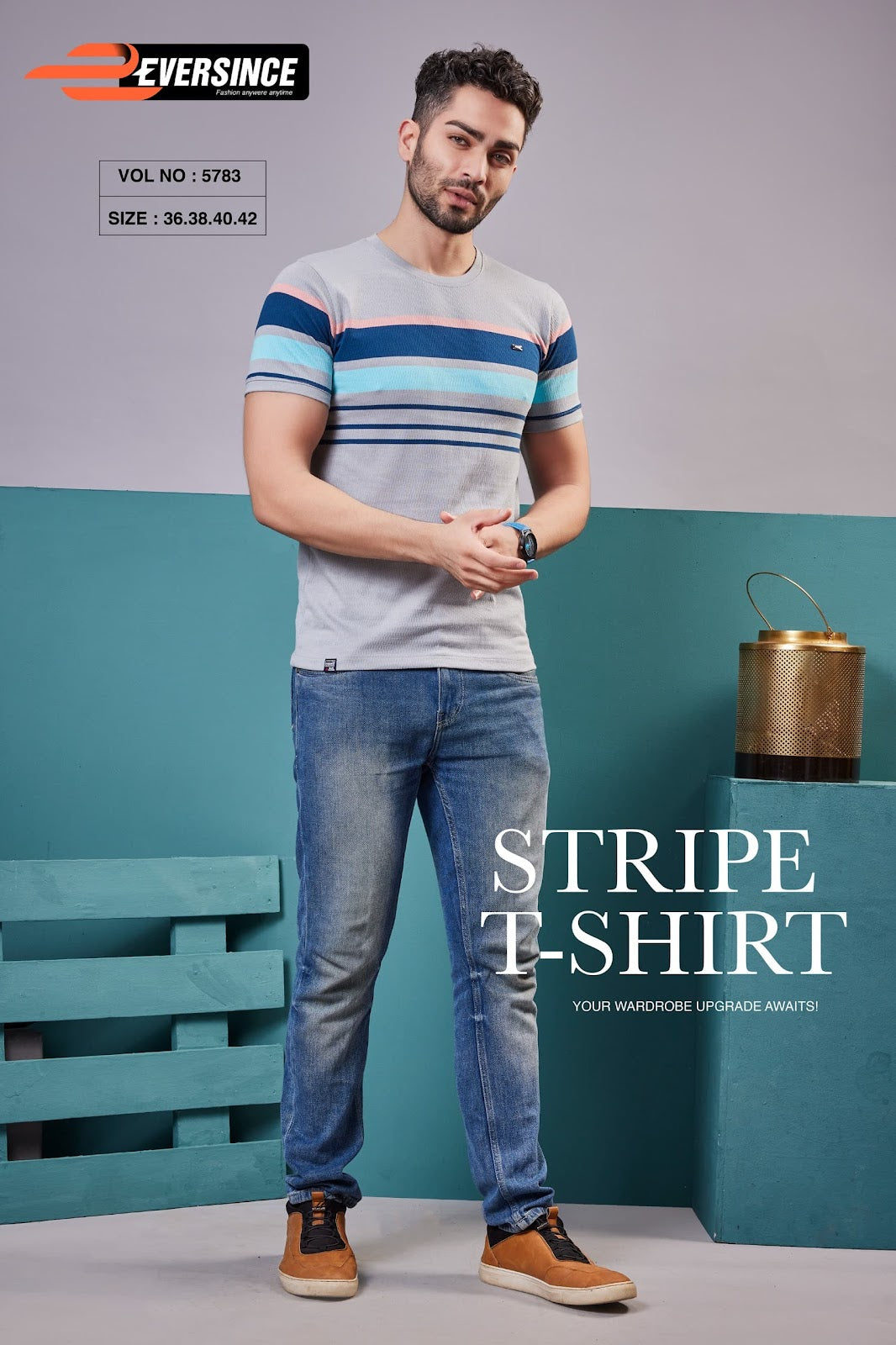 230-240 Gsm Vol 5783 Eversince Auto Stripes Mens Tshirts Wholesale Rate