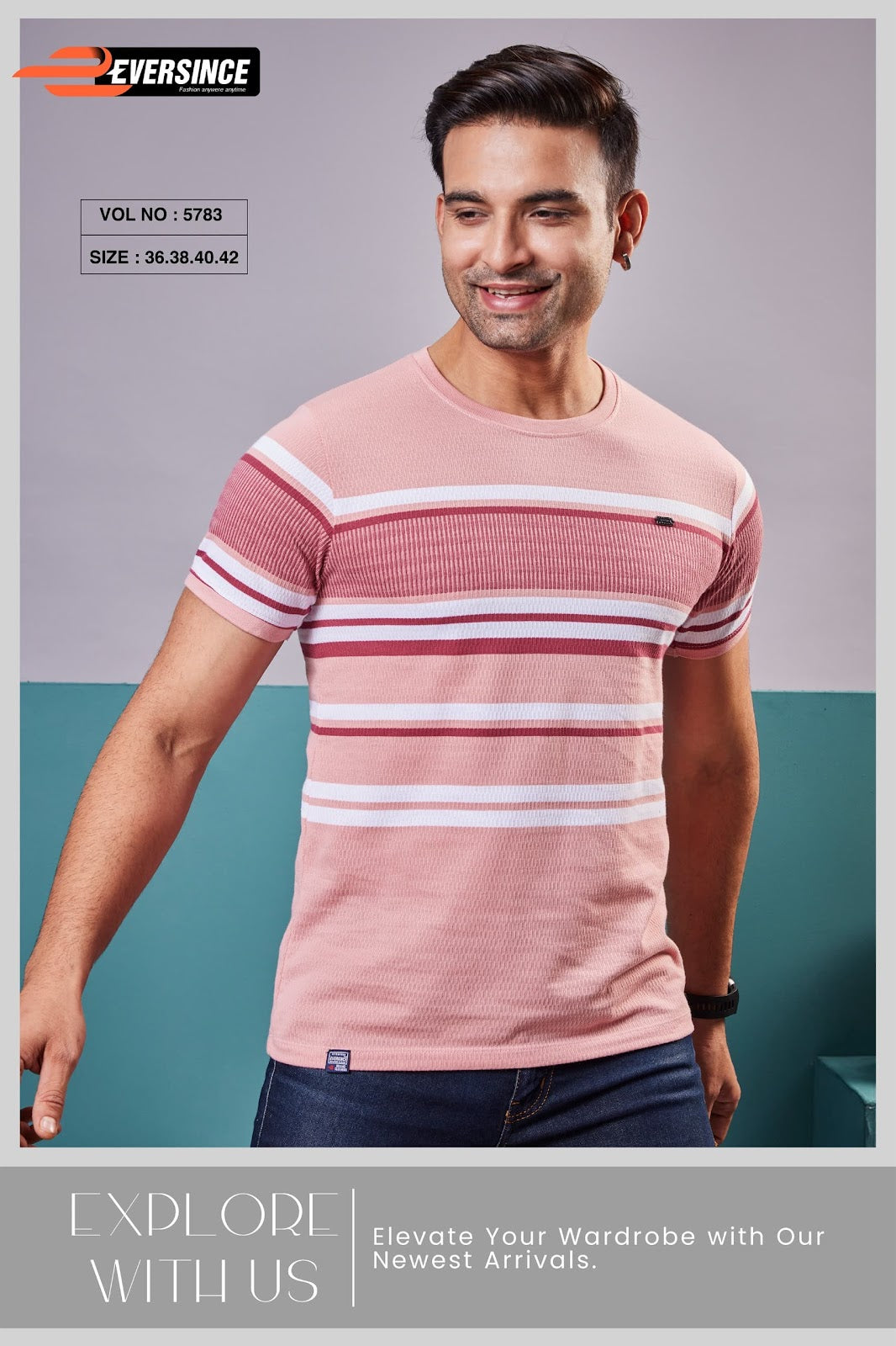 230-240 Gsm Vol 5783 Eversince Auto Stripes Mens Tshirts Wholesale Rate