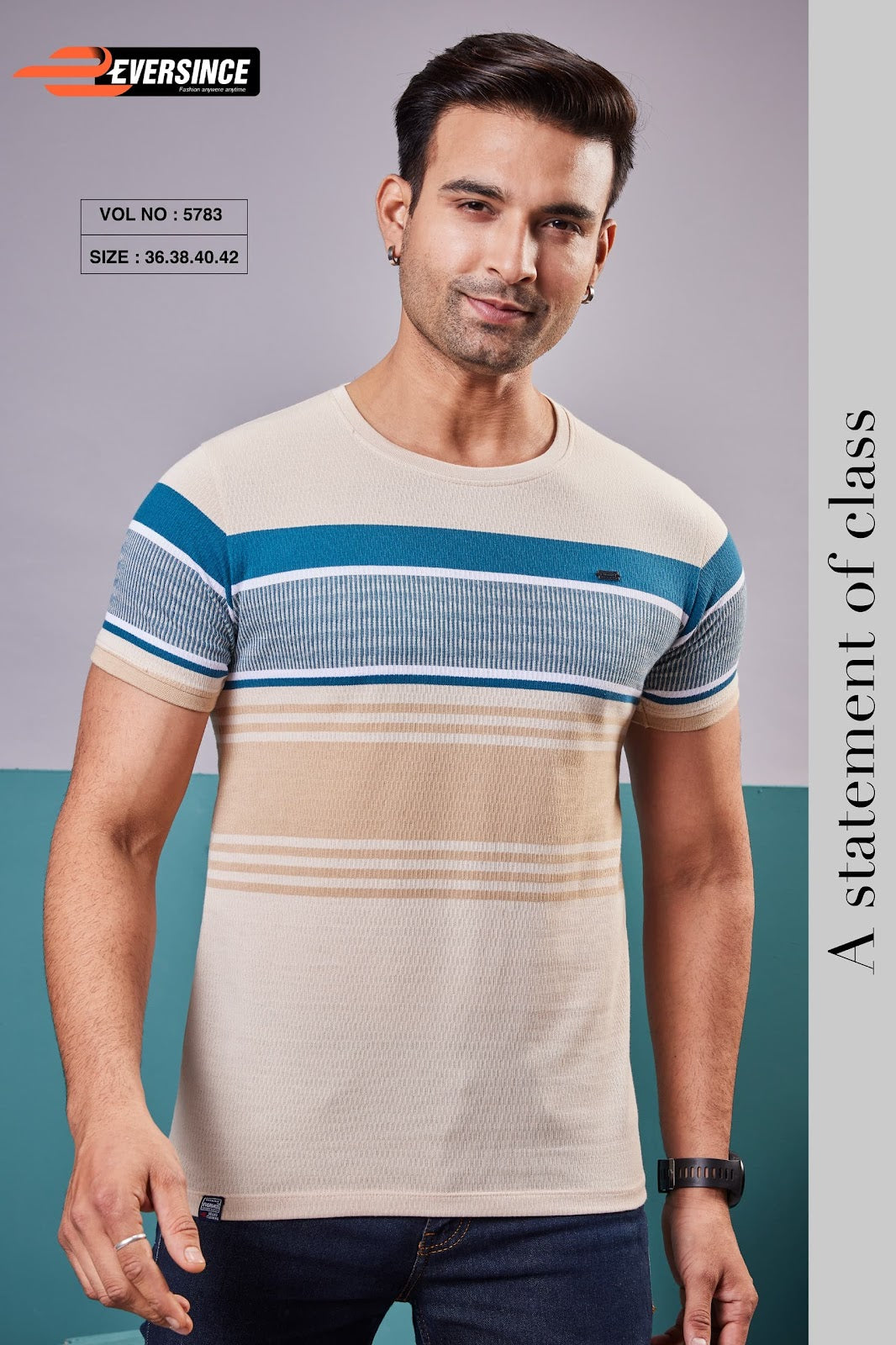 230-240 Gsm Vol 5783 Eversince Auto Stripes Mens Tshirts Wholesale Rate