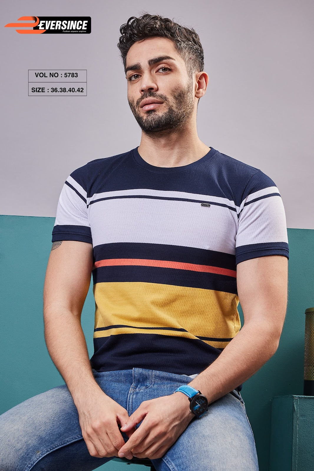 230-240 Gsm Vol 5783 Eversince Auto Stripes Mens Tshirts Wholesale Rate