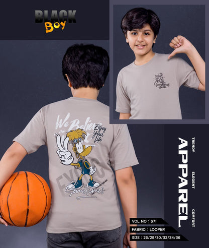 230-240 Gsm Vol 671 Black Cotton Looper Boys Tshirt Wholesaler Gujarat