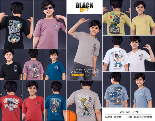 230-240 Gsm Vol 671 Black Cotton Looper Boys Tshirt Wholesaler Gujarat