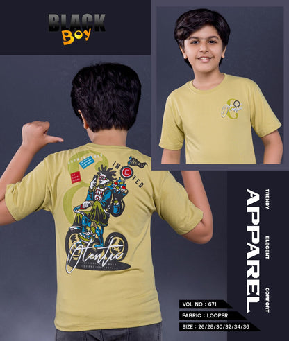230-240 Gsm Vol 671 Black Cotton Looper Boys Tshirt Wholesaler Gujarat