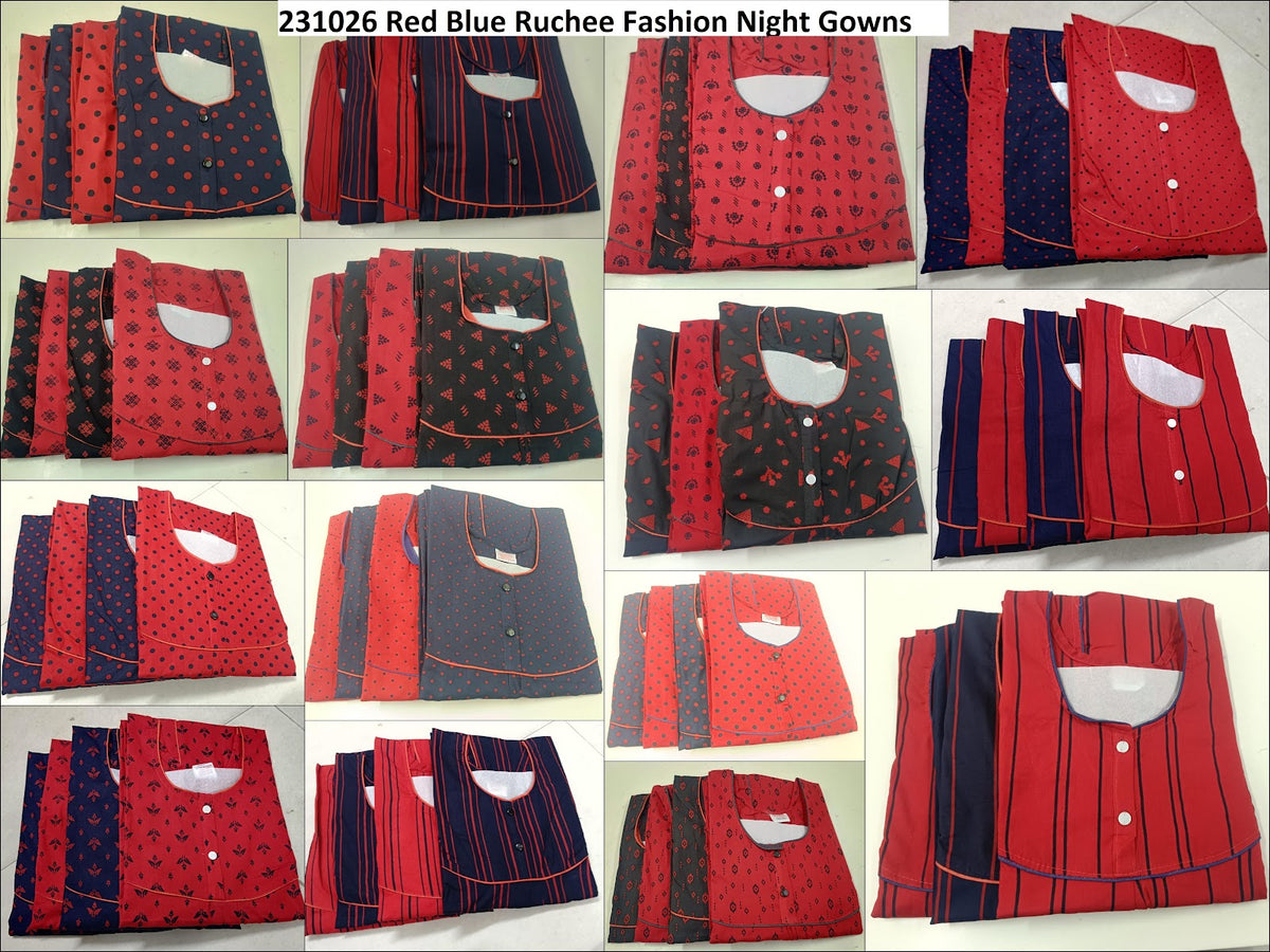 231026 Red Blue Ruchee Fashion Cotton Night Gowns Wholesaler India