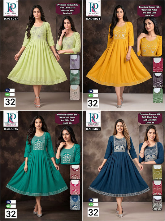 2310 Design 32 Rd Roman Silk Anarkali Kurtis Wholesaler Ahmedabad