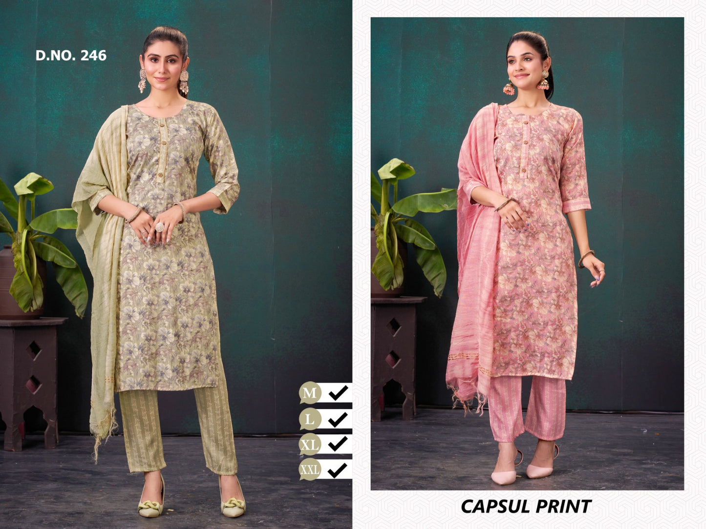 237-264 Women Ethnics Capsule Print Readymade Pant Style Suits Wholesale