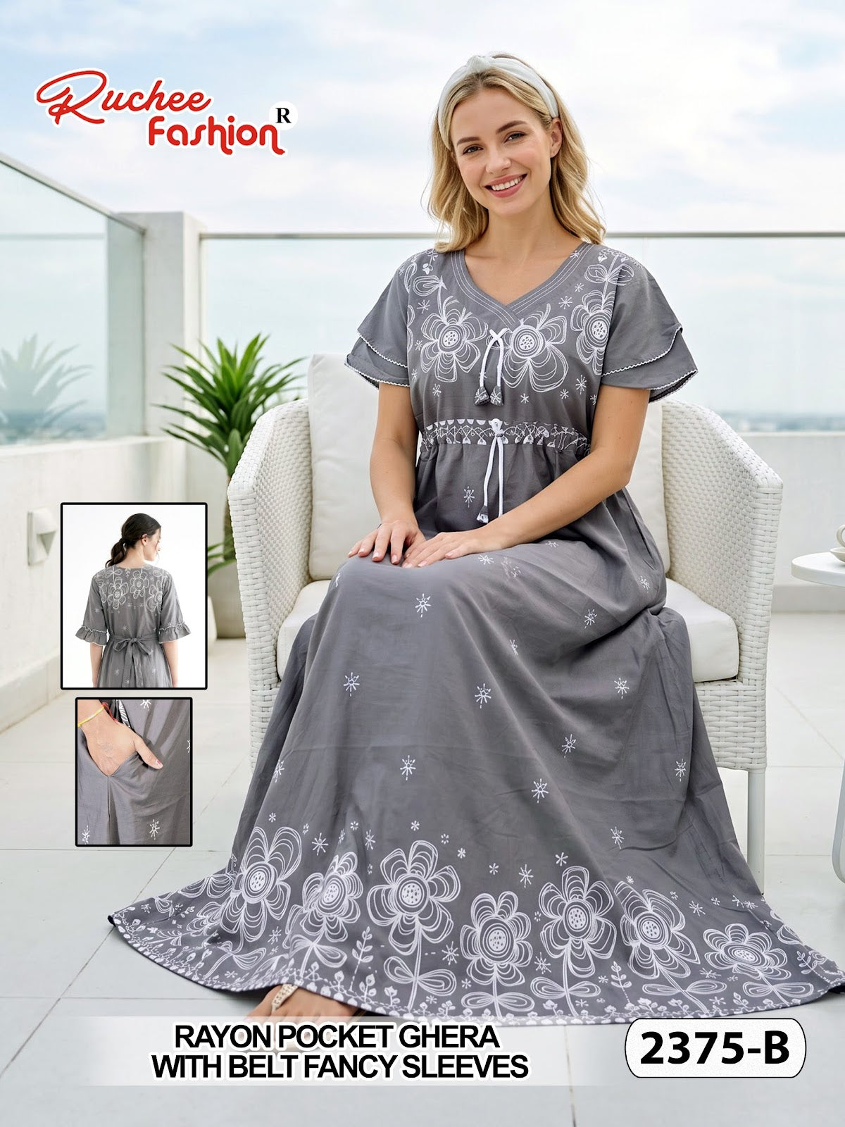 2375-2390 Rayon Ruchee Fashion Night Gowns Wholesaler India