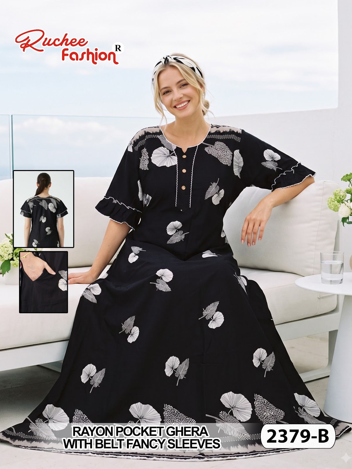 2375-2390 Rayon Ruchee Fashion Night Gowns Wholesaler India