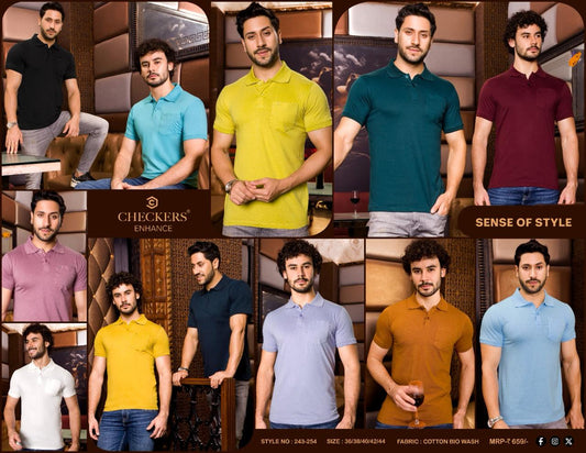 243-254 Checkers Cotton Biowashed Mens Tshirts Supplier India