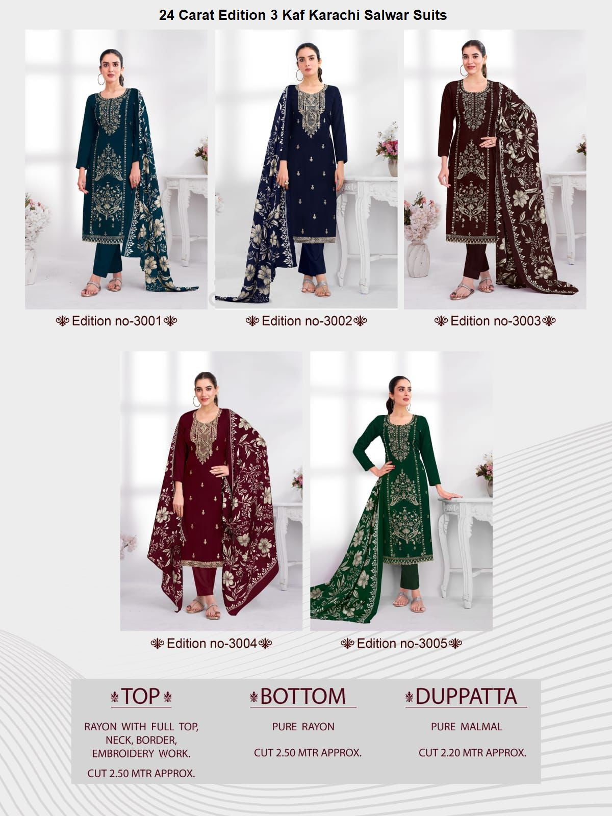 24 Carat Edition 3 Kaf Rayon Karachi Salwar Suits Wholesale Price