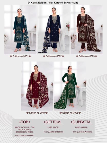 24 Carat Edition 3 Kaf Rayon Karachi Salwar Suits Wholesale Price