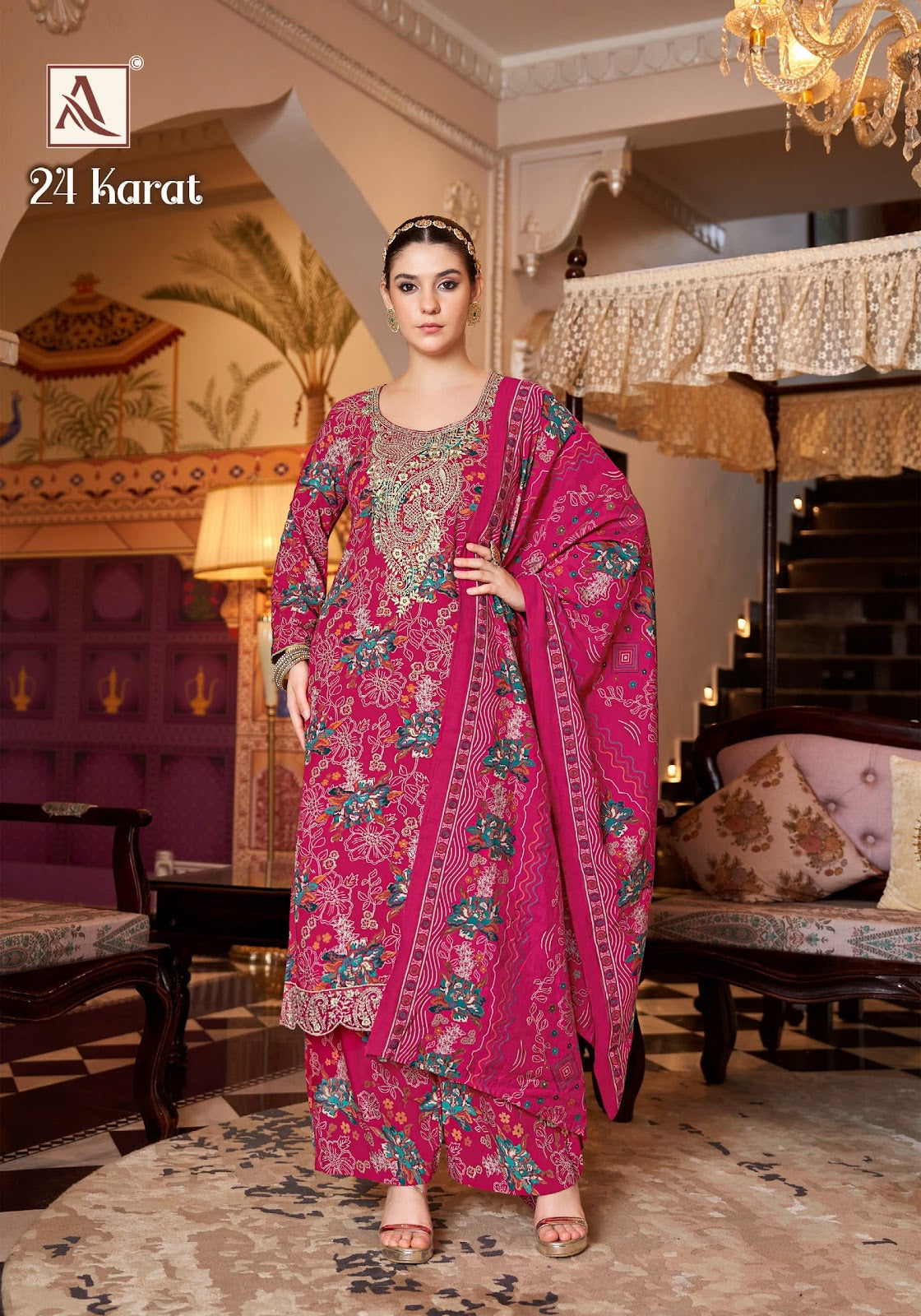 24 Karat Alok Viscose Reyon Karachi Salwar Suits Wholesale Price