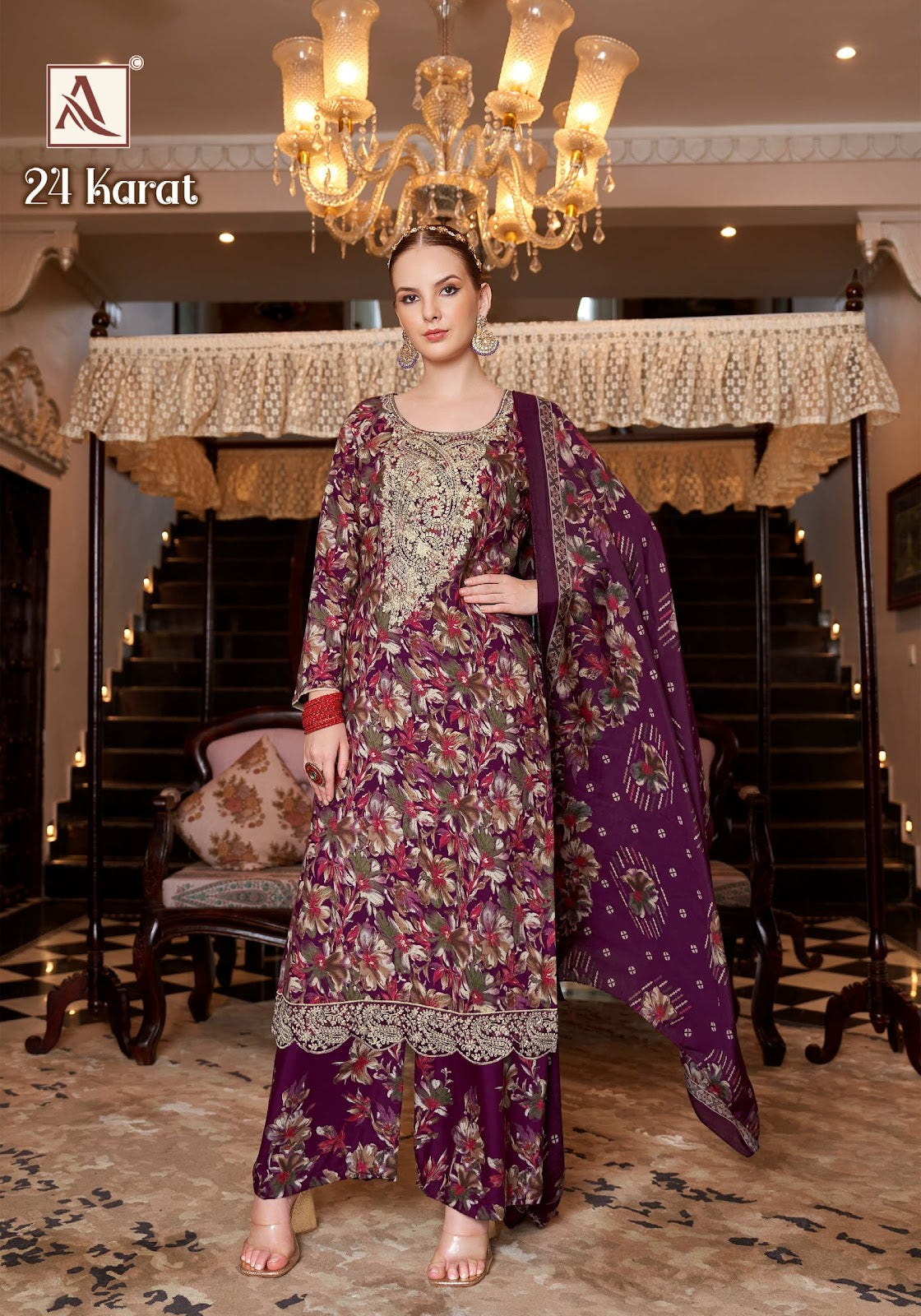 24 Karat Alok Viscose Reyon Karachi Salwar Suits Wholesale Price